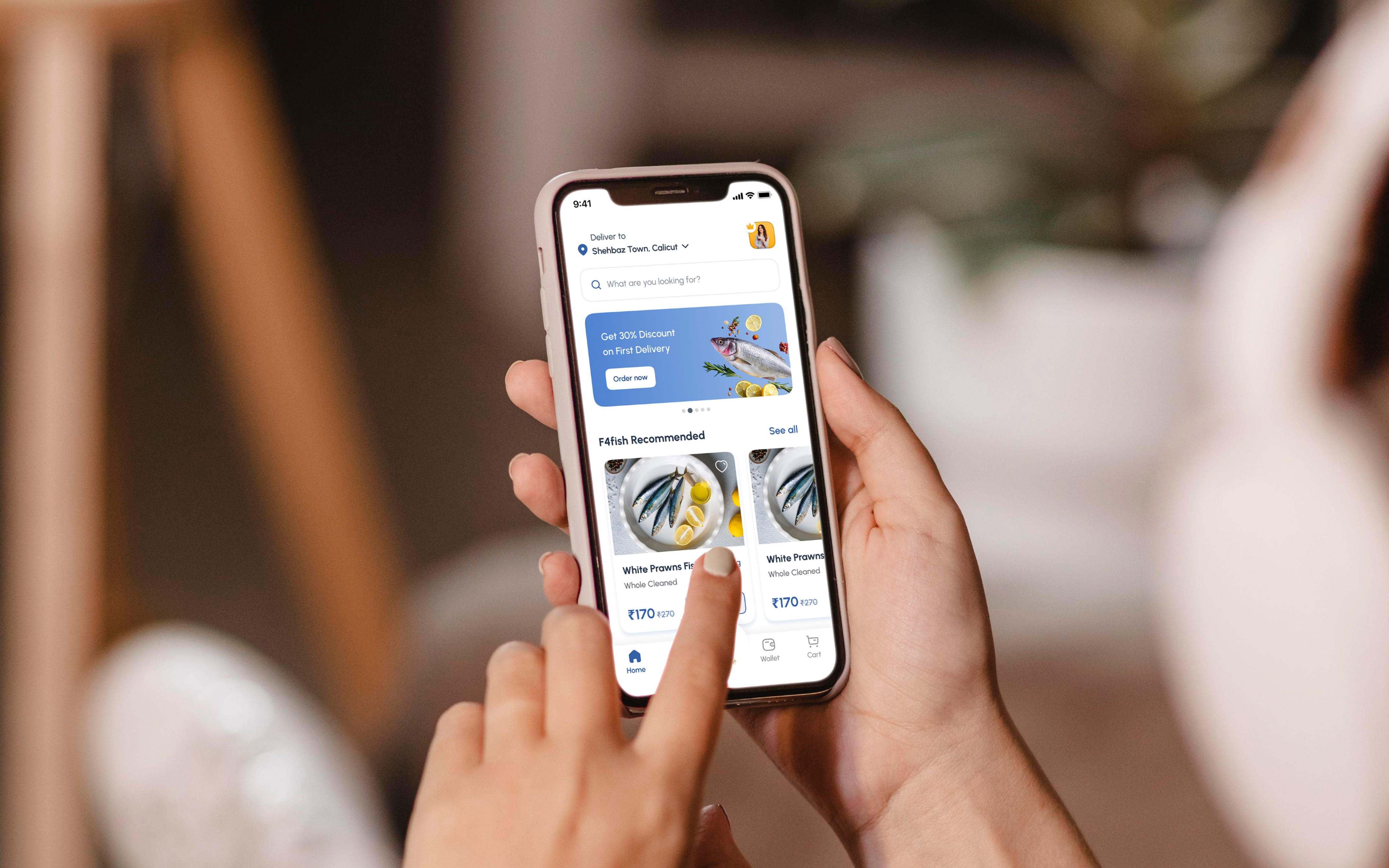 iPhone hand mockup of the For Me Fish home page